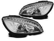Přední světla s LED a LED blinkrem pro Mercedes-Benz C W204 2007-2010 chrom
