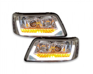 Přední světla s LED denními světly, LED dynamickým blinkrem VW T5 03-09 chromová