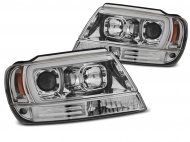 Přední světla s LED tube Jeep Grand Cherokee 99-05 chrom