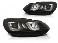 Přední světla U-LED denními světly BAR VW Golf 6 08-12 černé - black line