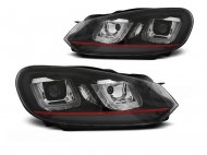 Přední světla U-LED denními světly BAR VW Golf 6 08-12 černé - red line