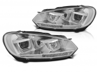 Přední světla U-LED s denními světly, LED dynamickým blinkrem pro VW Golf 6 08-12 chromové
